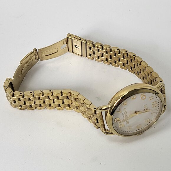 Coach brand ladies gold-tone watch with white round face EUC - Picture 3 of 6